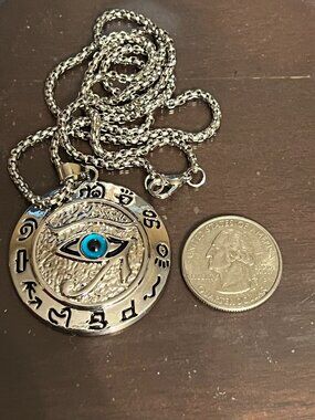 Silver-Tone Eye of Horus Evil Eye Pendant Necklace (503)